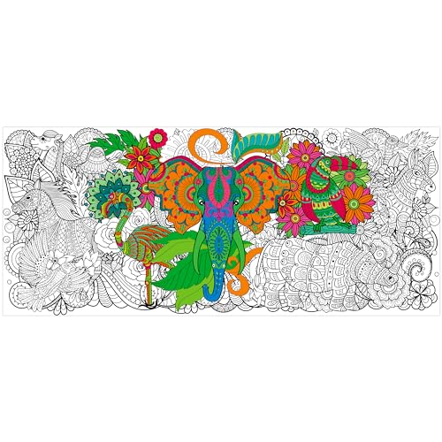 WATINC Póster gigante para colorear de mandala, pósteres de mandala de animales, elefante, pavo real, loro, bricolaje, gran pared, página para colorear, cubierta de mesa, decoración de pared para