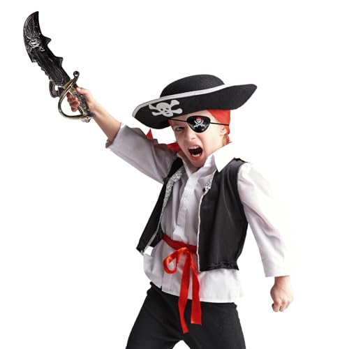 whatstem Disfraz de pirata para niños, disfraz de pirata para fiesta de Halloween, juego de 7 piezas, disfraz de carnaval, disfraz de tripulación pirata, juego de rol, accesorios para niños y niñas