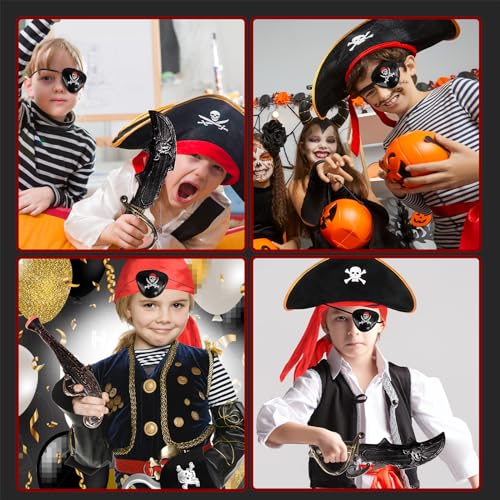whatstem Disfraz de pirata para niños, disfraz de pirata para fiesta de Halloween, juego de 7 piezas, disfraz de carnaval, disfraz de tripulación pirata, juego de rol, accesorios para niños y niñas