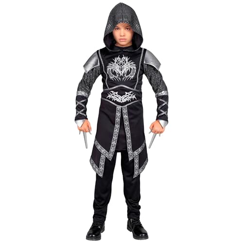 Widmann - Disfraz de caballero oscuro infantil, negro, medieval, soldado, ninja, guerrero