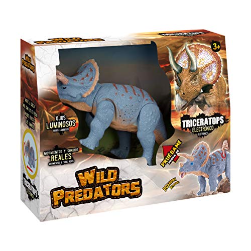 Wild predators Electrónico Juguete, Juegos niños, Dinosaurio Sonido, Color Azul, Triceratops, marrón (Camina como los auténticos, Tiene Efecto)
