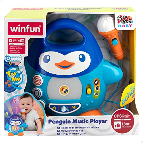 Winfun 44754 - Karaoke pingüino, Reproductor música para niños, Juguete musical educativo, Con efectos y luces de colores, Incluye pilas, A partir de 18 meses, Juguetes y regalos infantiles