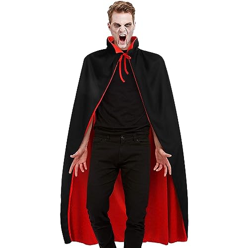 Winwild Capa de Vampiro con Cuello - Negro Rojo de Doble Cara, Halloween Capa de Vampiro Disfraz de Mujer Hombre Adulto para Carnaval Halloween Cosplay Costume(L-150cm)