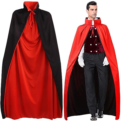 Winwild Capa de Vampiro con Cuello - Negro Rojo de Doble Cara, Halloween Capa de Vampiro Disfraz de Mujer Hombre Adulto para Carnaval Halloween Cosplay Costume(L-150cm)