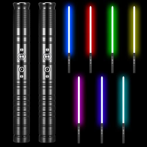 Wisbecost 2 Raíces Lightsaber, LED-RGB Espada Laser 7 Colores Sable de Luz con Mango de Metal, 1 Juegos de Sonido de Combate Simulado, 丨Cosplay Jedi Knight丨Carga USB(77cm Darth-Negro)