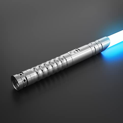 Wisbecost Lightsaber - Espada de Luz Duell RGB 15 Colores 12 Fuentes de Sonido de Combate Simulado, Cosplay de Jedi Knight 丨 Carga USB,Plata