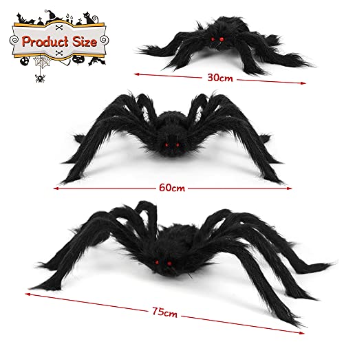 Wishstar Araña de Halloween 3 Piezas, araña de Halloween,75 cm,60cm,30cm,Araña Gigante Horror,Decorando el jardín Espeluznante