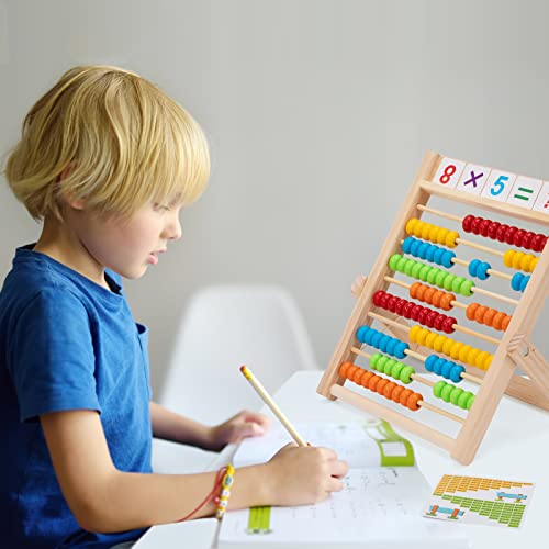 Wisplye Abaco Infantil Montessori, Abacus Juguete de Aprendizaje con Cuentas Multicolores, 100 Palos de Conteo, Tarjetas de Números/Símbolos, Juguete de Educación para Niños de 3+ Años