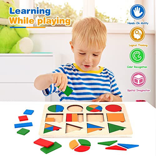 Wisplye Juguete Educativo Montessori Puzzle Formas Geométricas de Madera Tablero de Clasificación de Rompecabezas para Bebés Edades de 2, 3, 4, 5 años Niños Pequeños