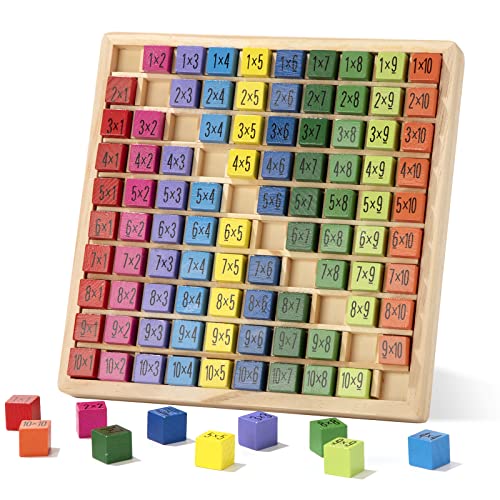 Wisplye Tablas de Multiplicar de Madera para Niños, 1x1 Juego Tablas de Multiplicación con Dados de Colores Montessori Juguetes Educativos Matemáticos para Alumnos de Primaria