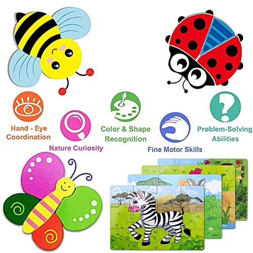 wohot Juguetes Niños 1 2 3 4 Años, 7pcs Puzzle Madera Bebe, Juguetes Montessori Rompecabezas, Puzzle Animales Regalos para Bebes Cumpleaños, Navidad