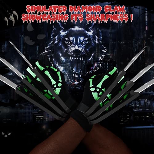 Wolf Claws 1 par de Garras de Halloween con Guantes de Esqueleto de Punto para Disfraces de Adultos/niños, Garras retráctiles de Wolverine para Accesorios de Cosplay de Disfraces de Halloween