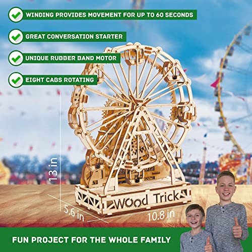 Wood Trick Ferris Wheel Toy Mechanical Model, Observation Wheel - 3D Wooden Puzzle, Eco Wooden Toys, Assembly Model, Brain Teaser for Adults and Kids