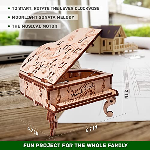 Wood Trick Toy Piano Music Box Moonlight Sonata, Wooden Musical Piano Toy Mini - 3D Wooden Puzzle, Assembly Toys, Brain Teaser for Adults and Kids