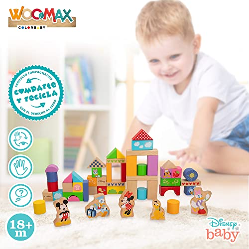 WOOMAX 48737 - Disney Bloques Juego construcción 50 piezas - Juguetes para apilar, equilibrio y ordenar - Juegos de construcción para niños y bebés 1, 2, 3 años