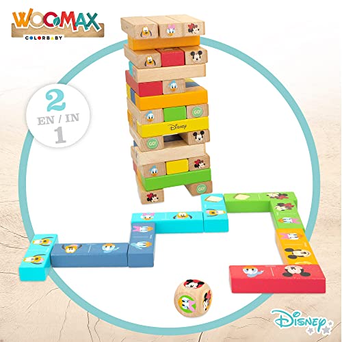 WOOMAX Disney - Torre de bloques infantil Disney, Juego apilable de Mickey, Juego de construcción para niños 4 años, Bloques de madera, Juguetes de madera, +4 años