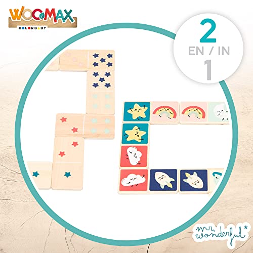 WOOMAX - Dominó de madera infantil, Mr Wonderful, Juegos estimulación cognitiva, de mesa clásicos, +24 meses