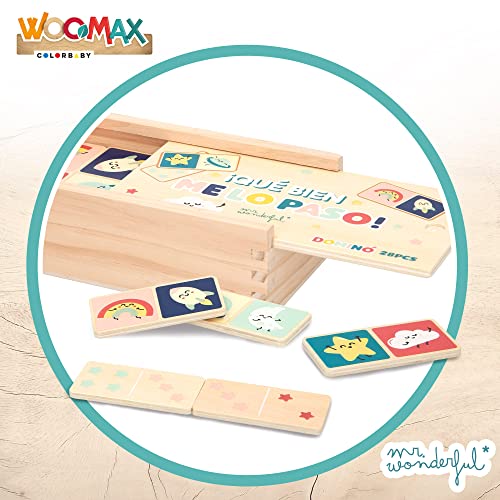WOOMAX - Dominó de madera infantil, Mr Wonderful, Juegos estimulación cognitiva, de mesa clásicos, +24 meses