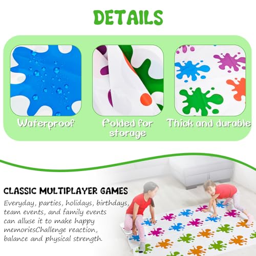 WUGU Twisting Games, juego de suelo con alfombra de juego, juego de torsión para niños y adultos, juegos de cumpleaños infantiles a partir de 6 años, juego Twister para niños, juego de equipo, juego