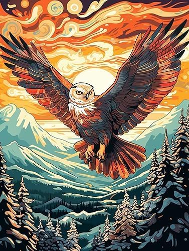 XHHZ Fantasy World - Pintura por número, búho volando en una montaña nevada, sumérgete en una aventura de pintura mágica, 40 x 50 cm, sin marco
