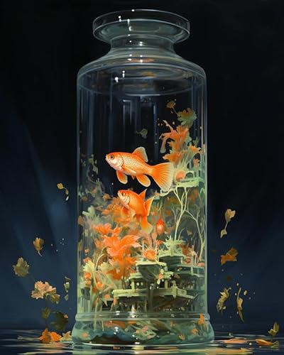 XHHZ Kit de pintura digital: arte creativo hecho fácil, diversión sin fin, el mundo en una botella de peces dorados, 40 x 50 cm, sin marco