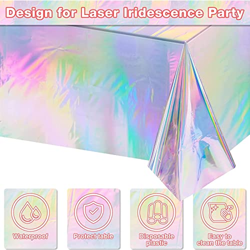 Xinfin Paquete de 2 manteles de plástico iridiscencia desechables para mesa láser, manteles rectangulares brillantes, cumpleaños, decoraciones de 54x108 pulgadas (láser)