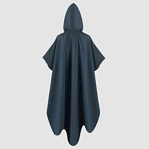 YANFJHV Encapuchado Medium Mujeres Cape Vintage Abrigo Moda Botón Abrigo de Lana Túnica Hombres Medieval, azul oscuro, L