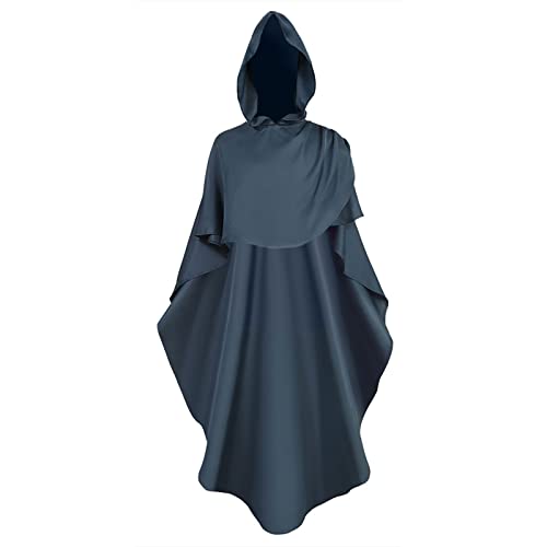 YANFJHV Encapuchado Medium Mujeres Cape Vintage Abrigo Moda Botón Abrigo de Lana Túnica Hombres Medieval, azul oscuro, L