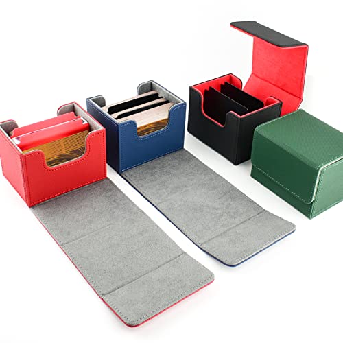 YCCOKJJ 4 Piezas Caja Cartas Magic Deck Box Caja Cartas MTG con 8 Divider Magnetic Flip Box con Cuero de PU para Tiene Hasta más de 100+ Cartas (Negro,Rojo,Verde,Azul)