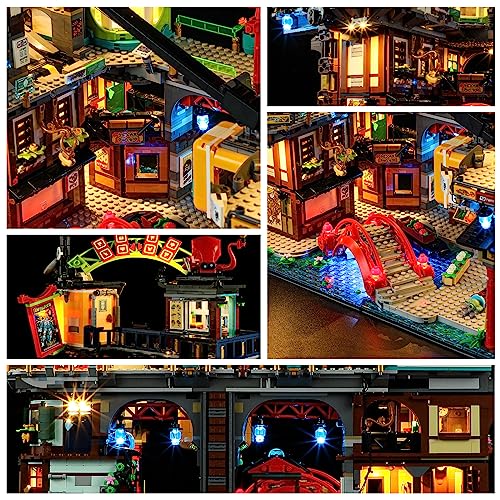 YEABRICKS Kit de Luces LED para Lego-71799 Ninjago Mercados de la Ciudad de Ninjago Modelo de Bloques de Construcción (Juego de Lego NO Incluido)