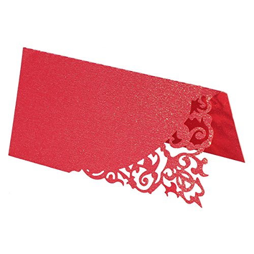 YeahiBaby - Tarjeta de mesa para nombre, marca de Plaza, boda, corazón y pájaro, decoración de mesa, 50 piezas, color rojo