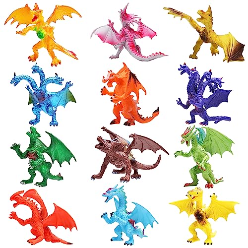 YeoNational&Toys 12 Piezas Juguetes de Mini Dragón de 4 Pulgadas, Conjunto de con Caja de Regalo, Mundo Zoológico no tóxico,Favoritos de Fiesta para Chicos y Niños