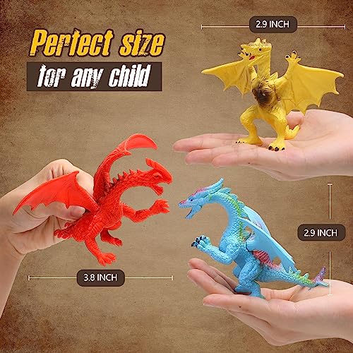 YeoNational&Toys 12 Piezas Juguetes de Mini Dragón de 4 Pulgadas, Conjunto de con Caja de Regalo, Mundo Zoológico no tóxico,Favoritos de Fiesta para Chicos y Niños