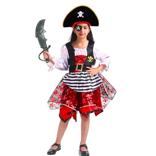 YIMOJOY Juego de 8 accesorios para disfraces de pirata, incluye sombrero sable parche ocular pendiente dorado telescopio calavera bolsa - accesorios de pirata para niño disfraz de halloween carnaval