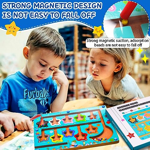 Yizemay Juguetes Magnético de Madera, Juego Laberinto Infantil magnética Bolas Varita magnéticas magnético Magnético de Colores y Números Juguetes Montessori para niños de 3+ años (B)