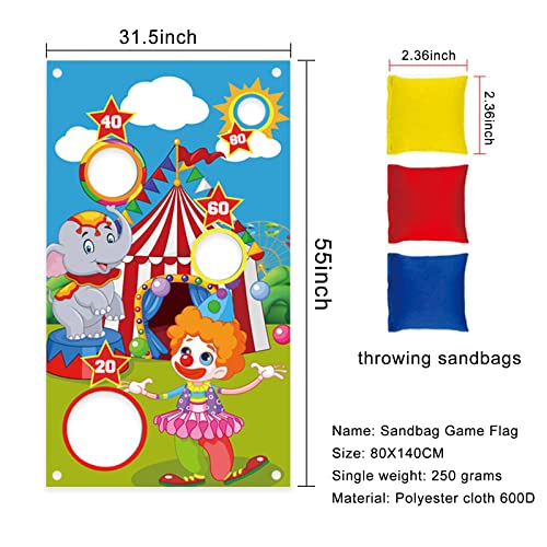 YONGSHI juego de lanzamiento de carnaval cartel de payaso de circo,juego de lanzamiento de juegos al aire libre para niños,Pancarta de decoración, suministros de circo con 3 pufs (30 x 53 in)
