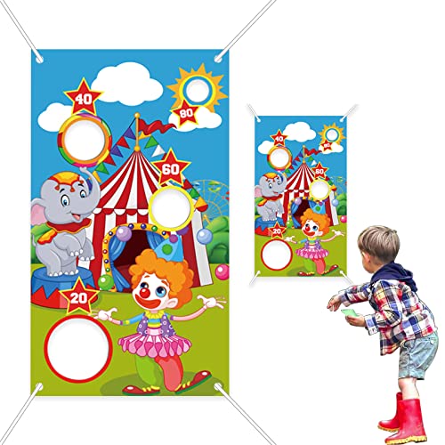 YONGSHI juego de lanzamiento de carnaval cartel de payaso de circo,juego de lanzamiento de juegos al aire libre para niños,Pancarta de decoración, suministros de circo con 3 pufs (30 x 53 in)