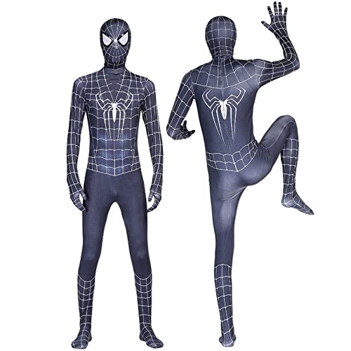 YOULIU Disfraz de Spiderman para niños disfraz de superhéroe de araña negra, disfraz de Spiderman, disfraz de Halloween licra 3D elastano unisex para niños adultos (color: negro, tamaño: 170 cm)