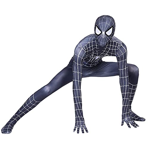 YOULIU Disfraz de Spiderman para niños disfraz de superhéroe de araña negra, disfraz de Spiderman, disfraz de Halloween licra 3D elastano unisex para niños adultos (color: negro, tamaño: 170 cm)