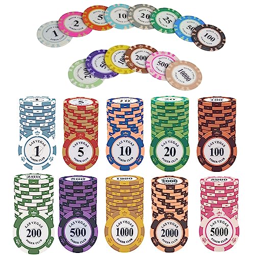 YouYuer 50PCS Fichas de Poker Profesionales,Juego Fichas de Póquer Entretenimiento de 10 Colores con Valor Nominal Fichas de Texas Hold'em Fichas de Casino de Ruleta de Póquer Poker Chips