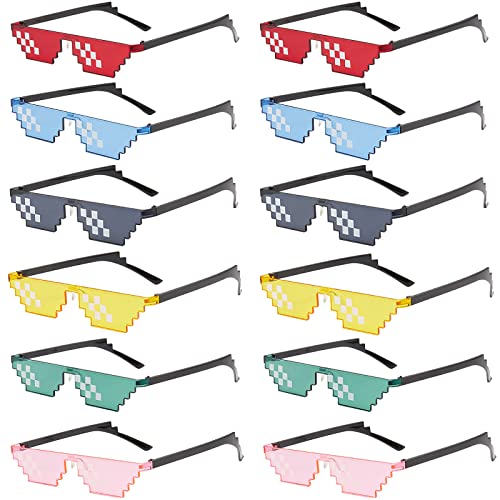 YOYIAG Gafas de Sol de Mosaico para Fiestas, 12 Pares de Gafas de Sol Divertidas, Retro, Sin Bordes, Interesante, Doble Fila, Pixeles, Cosas Geniales para Fiestas de Vacaciones, Carnaval