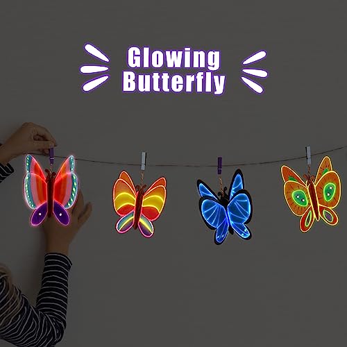 Yrinfay Juego de pintura de mariposa que brilla en la noche para niños - Pinta y haz tus propias mariposas 3D de madera - Juegos de manualidades de madera regalos niña niño 6 7 8 9 10 11 12 años
