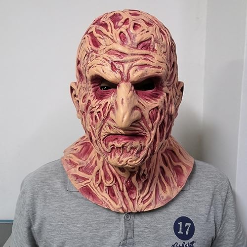 YSOCKS Máscara de Freddy Krueger de 30 x 25 cm, película de Halloween, pesadilla en Elm Street, fiesta de terror, accesorios de disfraces