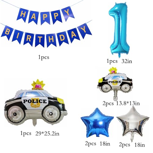 Yunchu Online 1. Decoración de cumpleaños de policía, decoración de tartas, globos de policía, 1 cumpleaños, globos azules, número 1, globos de helio para fiestas temáticas de policía, niños, fiestas