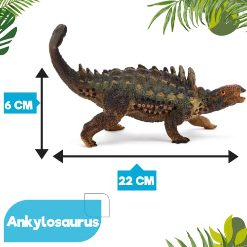 Zappi Co Ankylosaurus Dinosaur Figure Toy (Longitud 15 cm) Colección de Dinosaurios realistas y detallados para niños - Figuras de acción para Jugar y Aprender