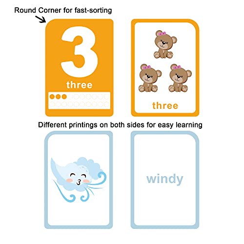 ZazzyKid Fichas para niños pequeños – 52 tarjetas de doble cara para números, colores, formas y tiempo – Juguetes educativos y educativos para el preescolar