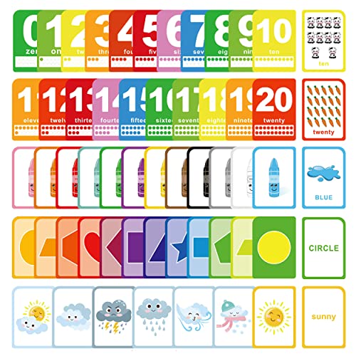 ZazzyKid Fichas para niños pequeños – 52 tarjetas de doble cara para números, colores, formas y tiempo – Juguetes educativos y educativos para el preescolar