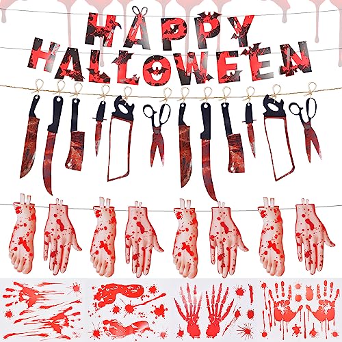 ZeYou Juego de decoración de terror de Halloween, pegatinas sangrientas, imágenes de ventana de Halloween, pancarta decorativa de Halloween, pancarta de terror de Halloween, decoración de manos