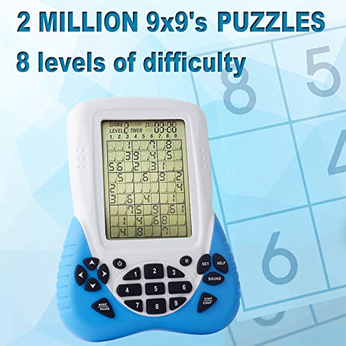 ZHISHAN Sudoku - Consola electrónica de juegos cerebrales para niños y adultos mayores con dos millones de rompecabezas de 9 x 9 de fácil a duro pantalla de protección ocular de 3.5 pulgadas (azul)