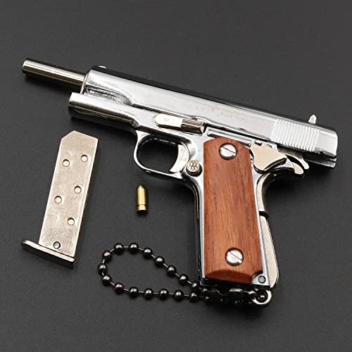Zhongren 1911 - Llavero táctico con forma de pistola de metal y madera, 1:3, con piezas móviles, modelo de pistola, colgante de bolsillo, amuleto, para hombres, regalo del ejército (plata)